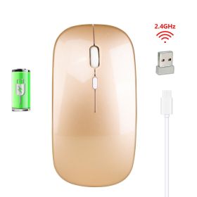 Wireless Mouse; Silent Cordless 2.4G USB BT Ultra Slim Rechargeable Mouse Compatible With Laptop; PC; Tablet; Windows (Color: Golden)