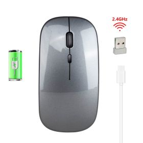 Wireless Mouse; Silent Cordless 2.4G USB BT Ultra Slim Rechargeable Mouse Compatible With Laptop; PC; Tablet; Windows (Color: Grey)