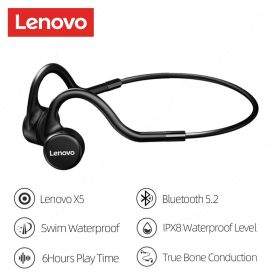 Bone Conduction Earphones X3 X4 X5 X3 Pro Bluetooth Hifi Ear-hook Wireless Headset with Mic Waterproof Earbud (Color: Lenovo X5 Black)